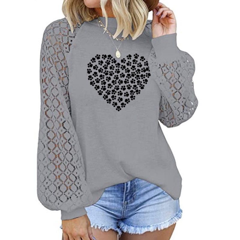 XL / Gray Women's Blouses dog paw faith Fashion Design custom made Loose Soild Color Summer Shirt Blouse  ladies' blouses