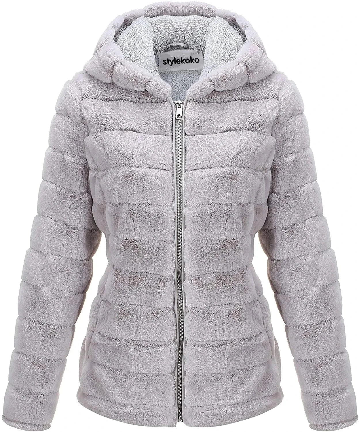 XL / Gray Women's Faux Shearling Shaggy Coat Fashion Long Sleeve Zip Up Jacket Hooded for Spring Fall and Winter