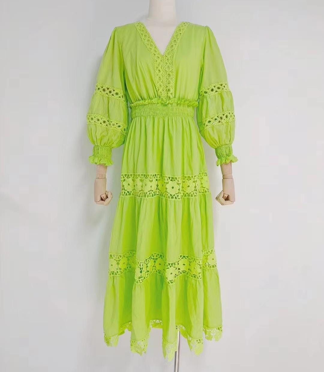 XL / green 2022 Fashion New Ropa De Mujer V-neck Skirt Women's Summer Waist Slimming Vacation Beach Dress