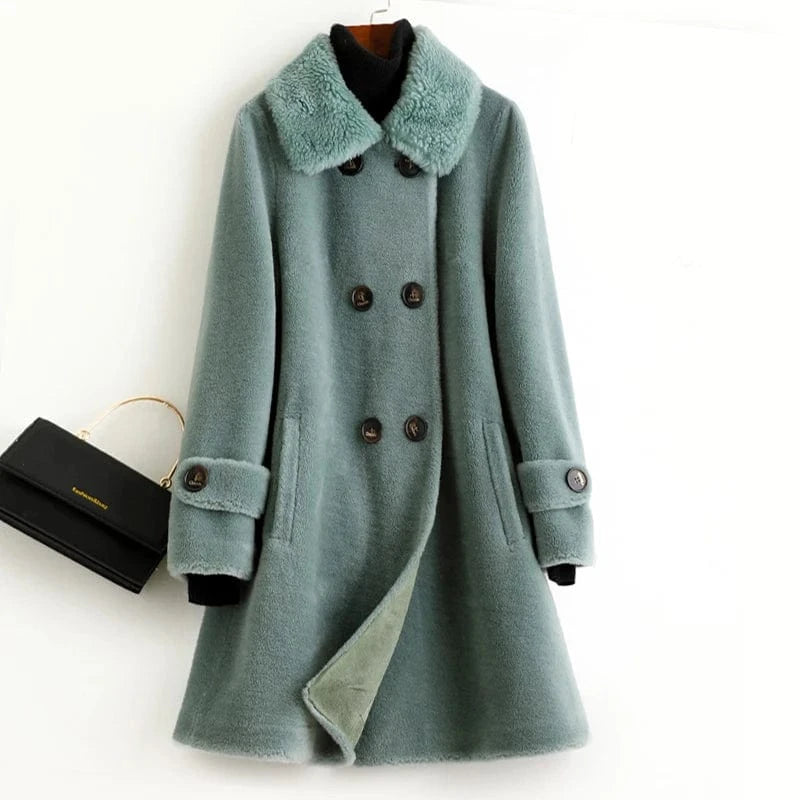 XL / green A50042 Pudi women real wool fur coat jacket trench winter warm female sheep shearing over size parkar coats
