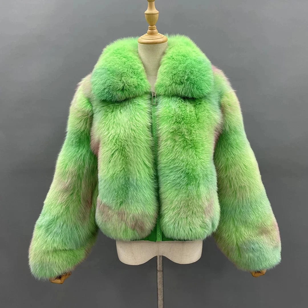 XL / green New Arrival Winter Low MOQ Thick Warm Real Fox Women Fur Coat