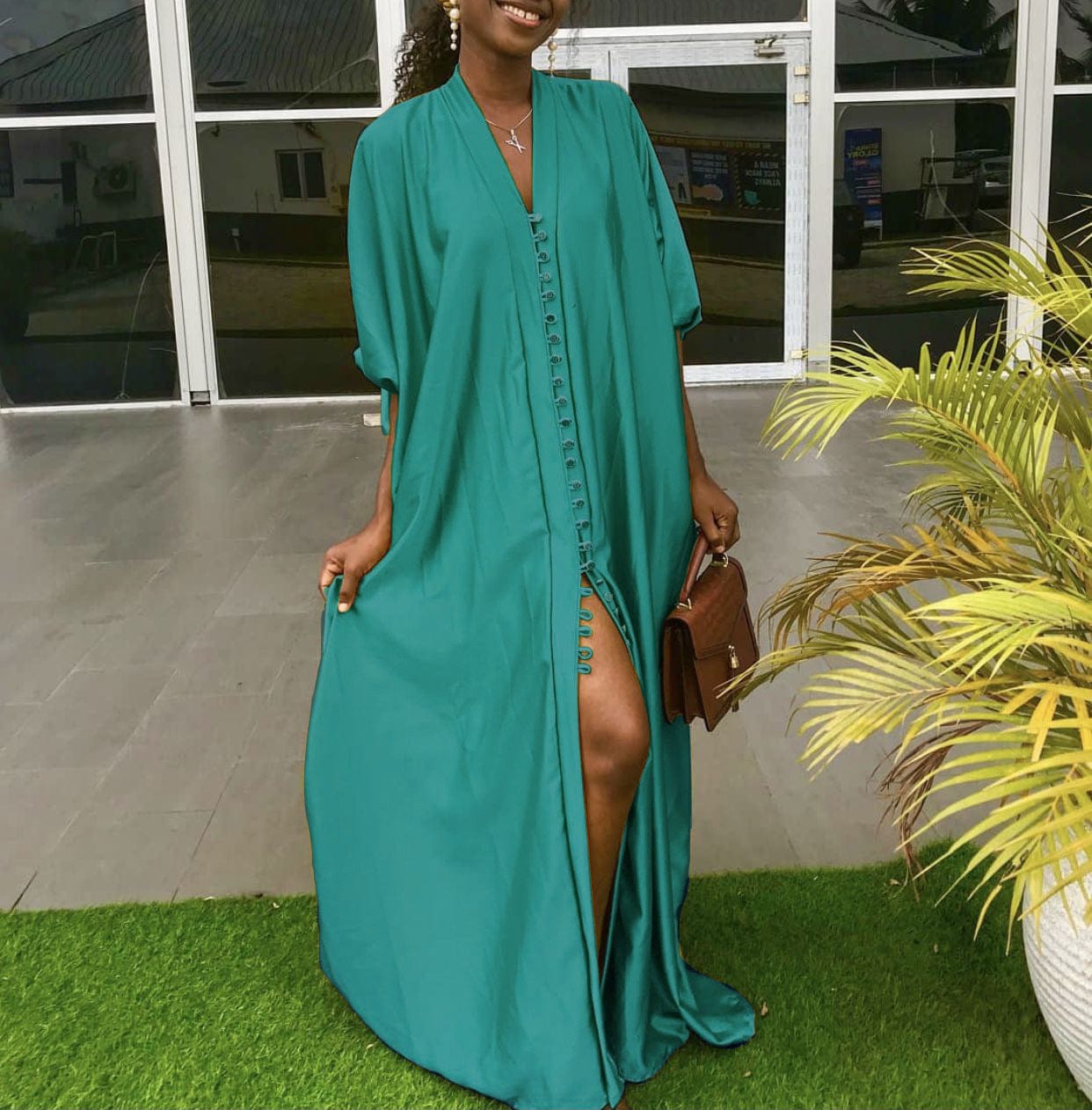 XL / green New women's hot selling solid color dress
