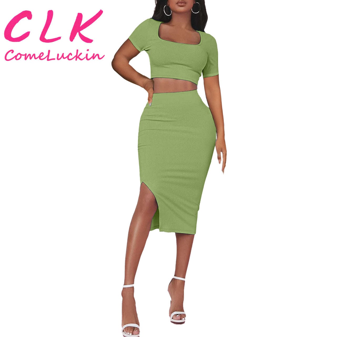 XL / green OEM clothing bulk clothes casual crop top women's sets, clothing suppliers womens sexy two piece set women clothing