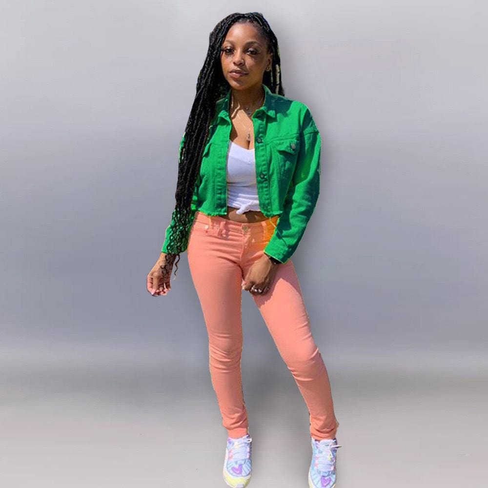 XL / Green PN-6335 Women'S Jacket Fashion Multicolor Frayed Denim Jacket