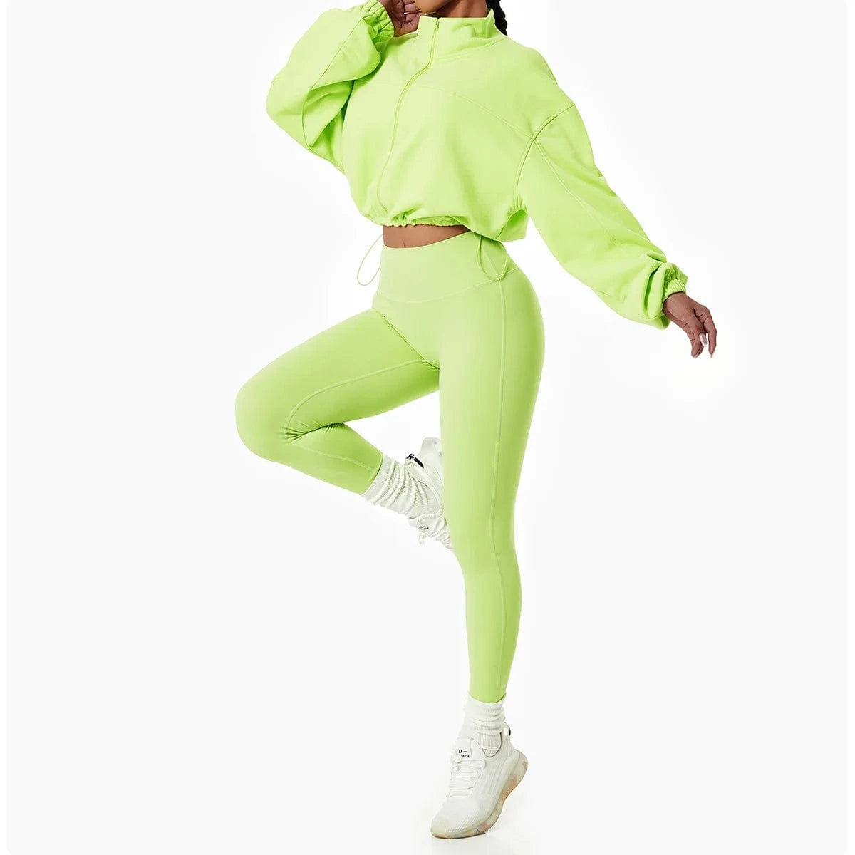 XL / Green set Custom Logo Recyle yoga two piece pant set women Sportswear  Zip Up Jacket and High Waist Legging Activewear yoga Set