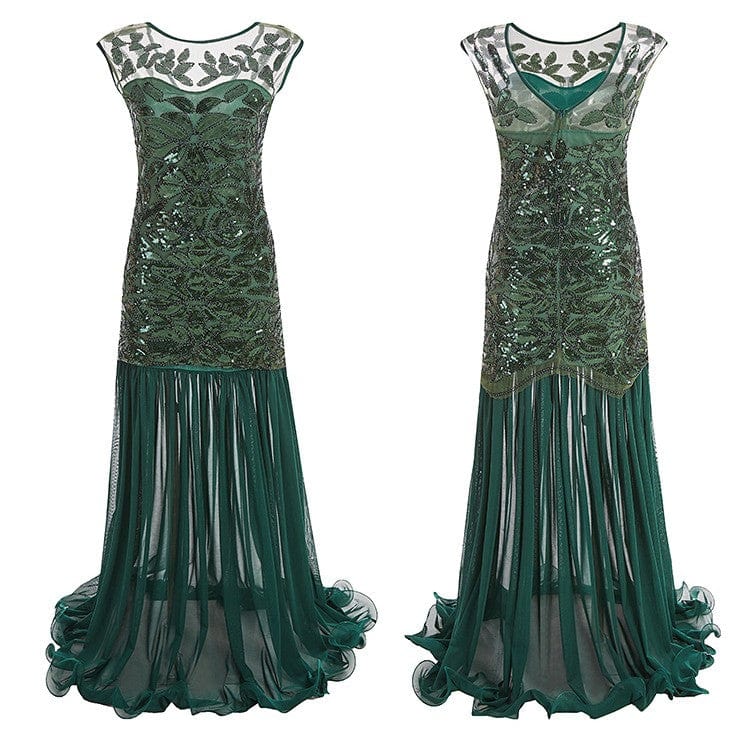 XL / green Women 1920s Great Gatsby Long Flapper Dresses Vintage V Neck Sleeveless Maxi Party Dress Evening Prom Cocktail Y11276