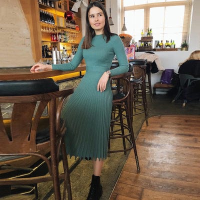 XL / green Women Knitted Long Dress Autumn Winter Slim Sleeve Ladies Dresses Elegant Party Female Sweater Dress 10 colors Coldker