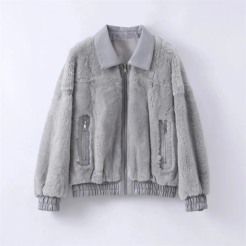 XL / GREY Pudi Women Real Rabbit Fur Jacket Coat Female Winter New Genuine Leather Parka Jackets CT135