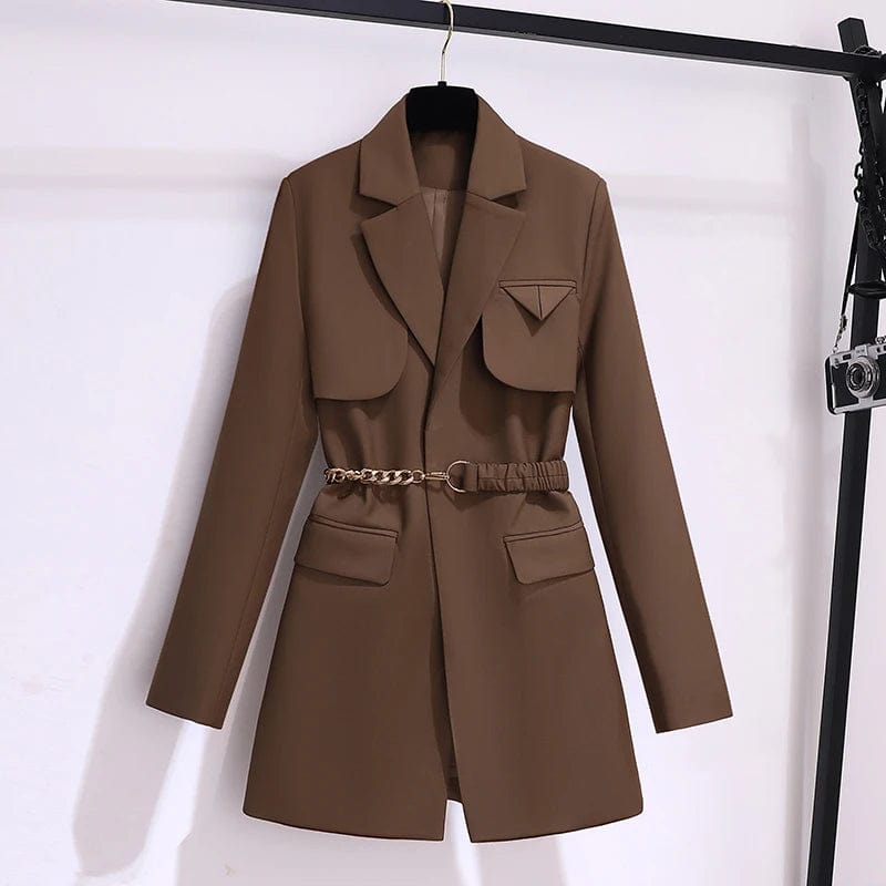 XL / Khaki New Top Korean Style Chic Coffee Suit Coat Women's Spring and Autumn Suit High end  Office Ladies Elegant Solid Jacket