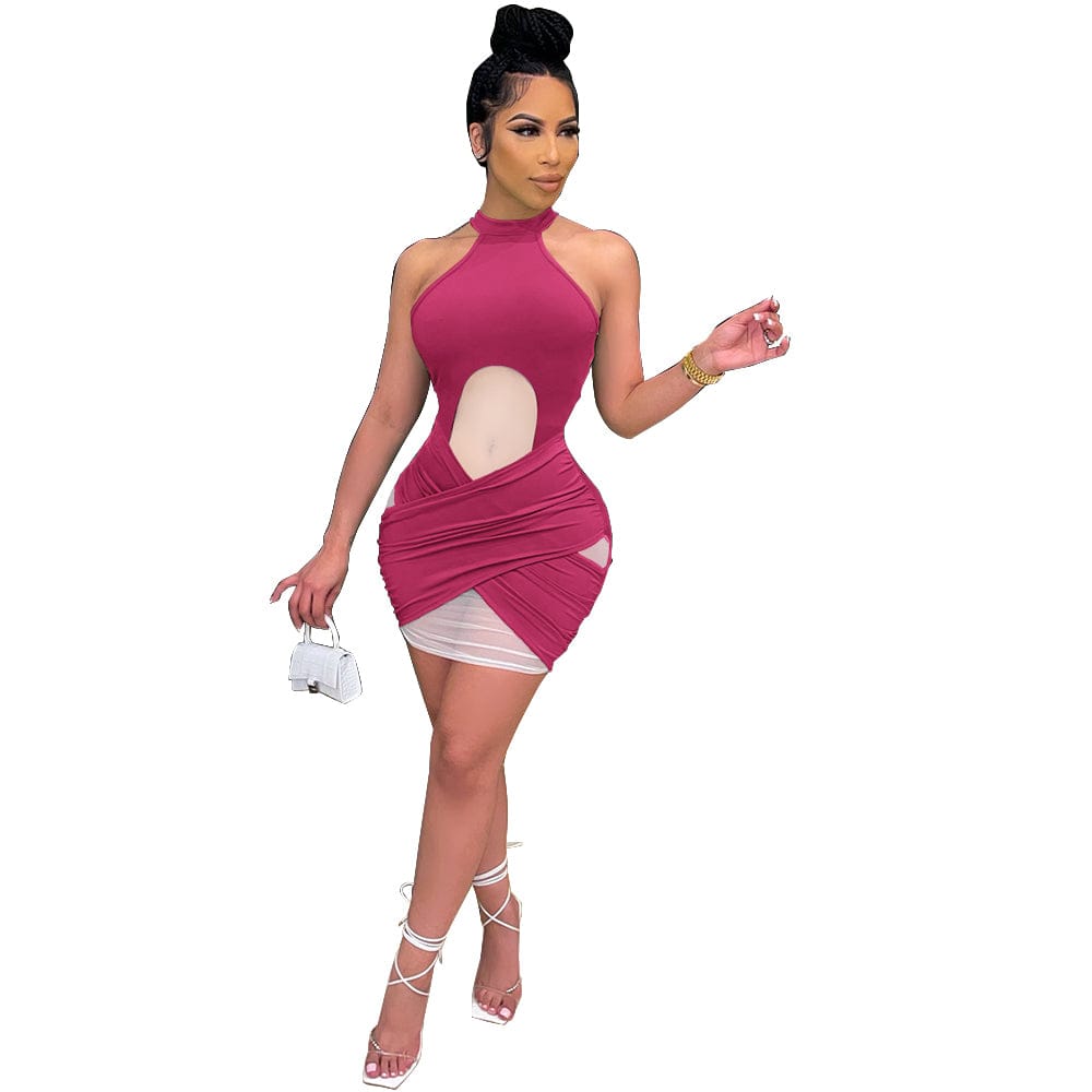 XL / L285648-1 Sexy Hollow Mesh Club Dress