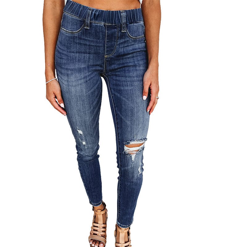 XL / LC7871132-5 New Arrivals 2023 Casual Fashion Blue Distressed High Waist Women Skinny Jeans