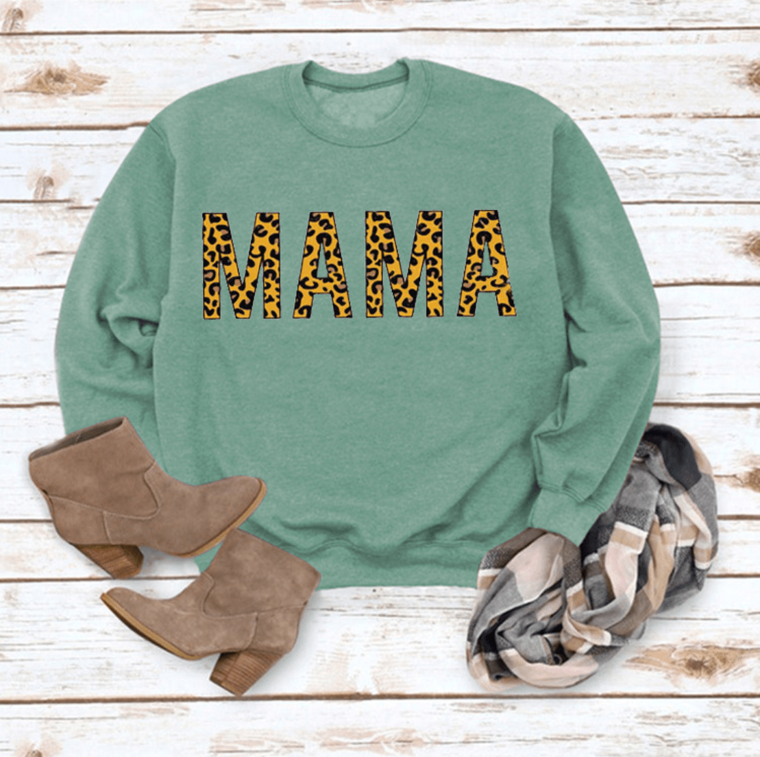 XL / Light Blue Mama Sweatshirt Women Cute Leopard Funny Letter Print Mom Blouse Tops Casual Long Sleeve Vacation Shirts Tops