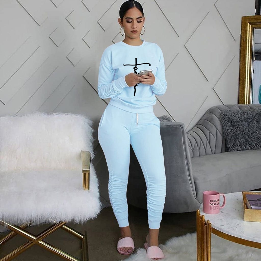 XL / Light Blue Trendy Women Clothes Women's Letter Printing Two-piece Suit Sports Jogger Tracksuit Fashion Yoga Outfit All Base Drop shipping