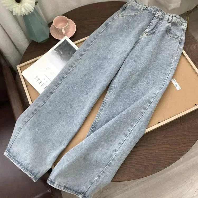 XL / Light Blue Women Lady Girls Straight-leg, High-waisted Hot Sale  Fashion  Summer  Elegant Denim Pants micro-pants Mid-waist women's jeans