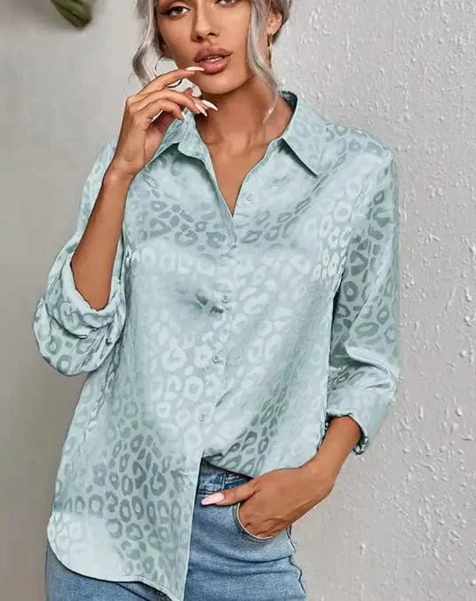 XL / light green Wholesale Girls Blouses&shirts Fashion Leopard Long Sleeve Tops New Women Blouse