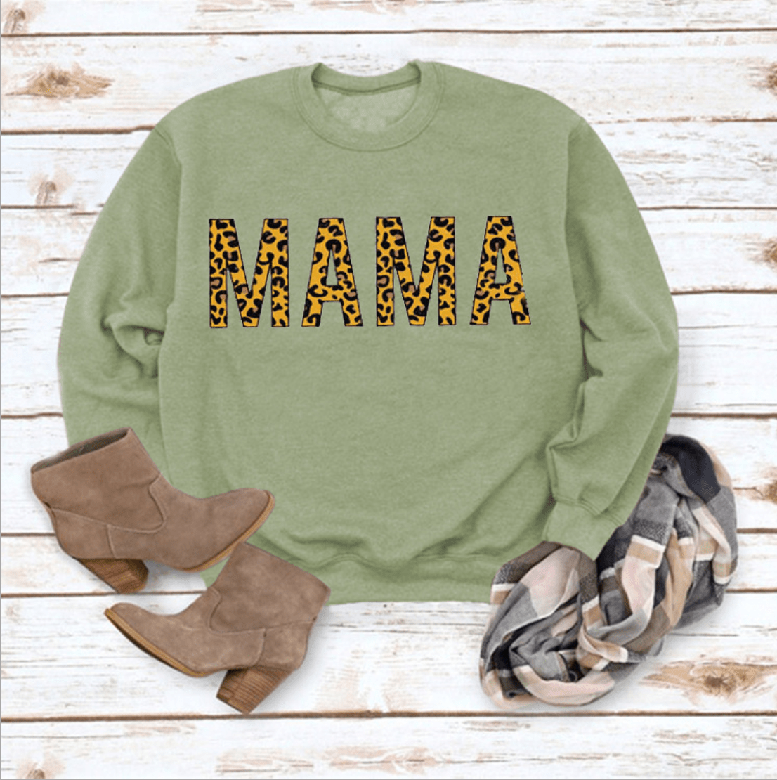 XL / MINT Mama Sweatshirt Women Cute Leopard Funny Letter Print Mom Blouse Tops Casual Long Sleeve Vacation Shirts Tops