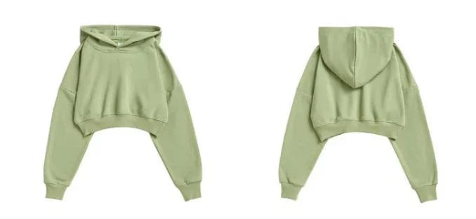 XL / MINT New arrivals fashion outwork Bulk Wholesale custom embroidery blank cotton french terry oversized cropped top hoodie for women