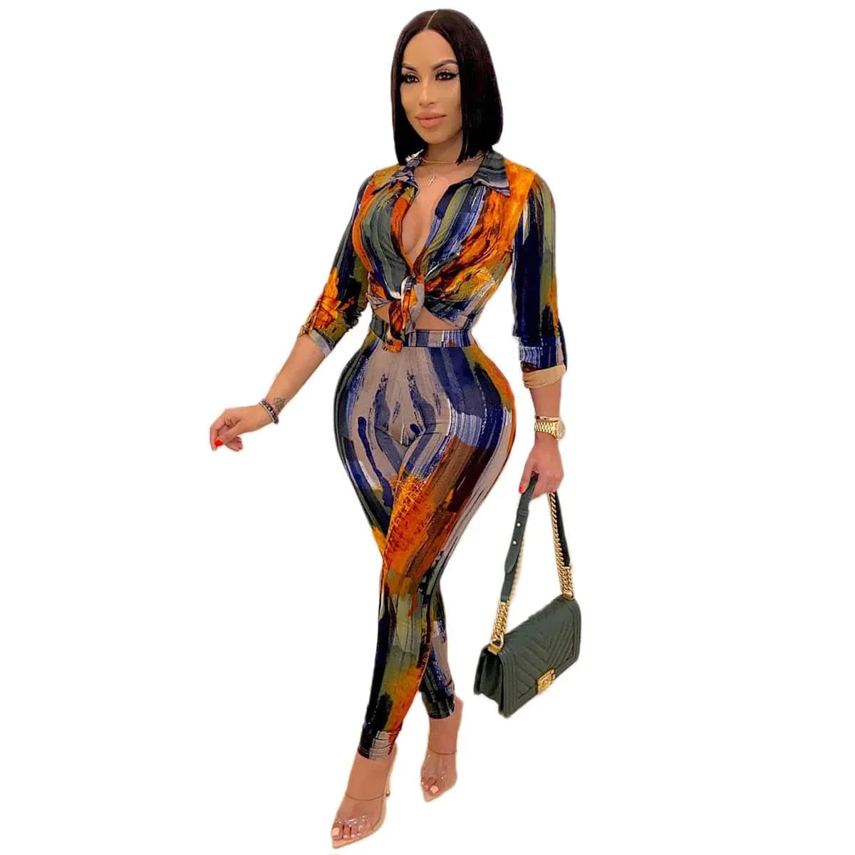 XL / Multicolor Printed Women Clothing  2 Piece Pants Sets Long Sleeve Set Tie Dye Skirts Sets Women Two Piece Outfit