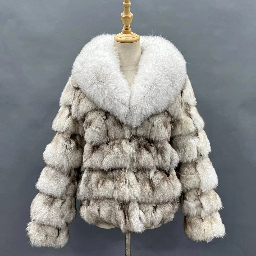 XL / Natural white Best Price Winter Natural Color Furry Normal Patchwork Fox Fur Coat
