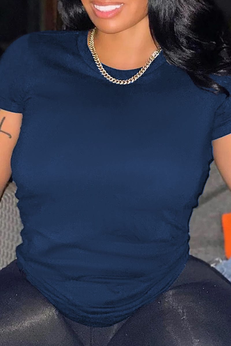 XL / Navy Blue Z83763 Fashion plain t-shirt Casual women's solid color custom stock t-shirt