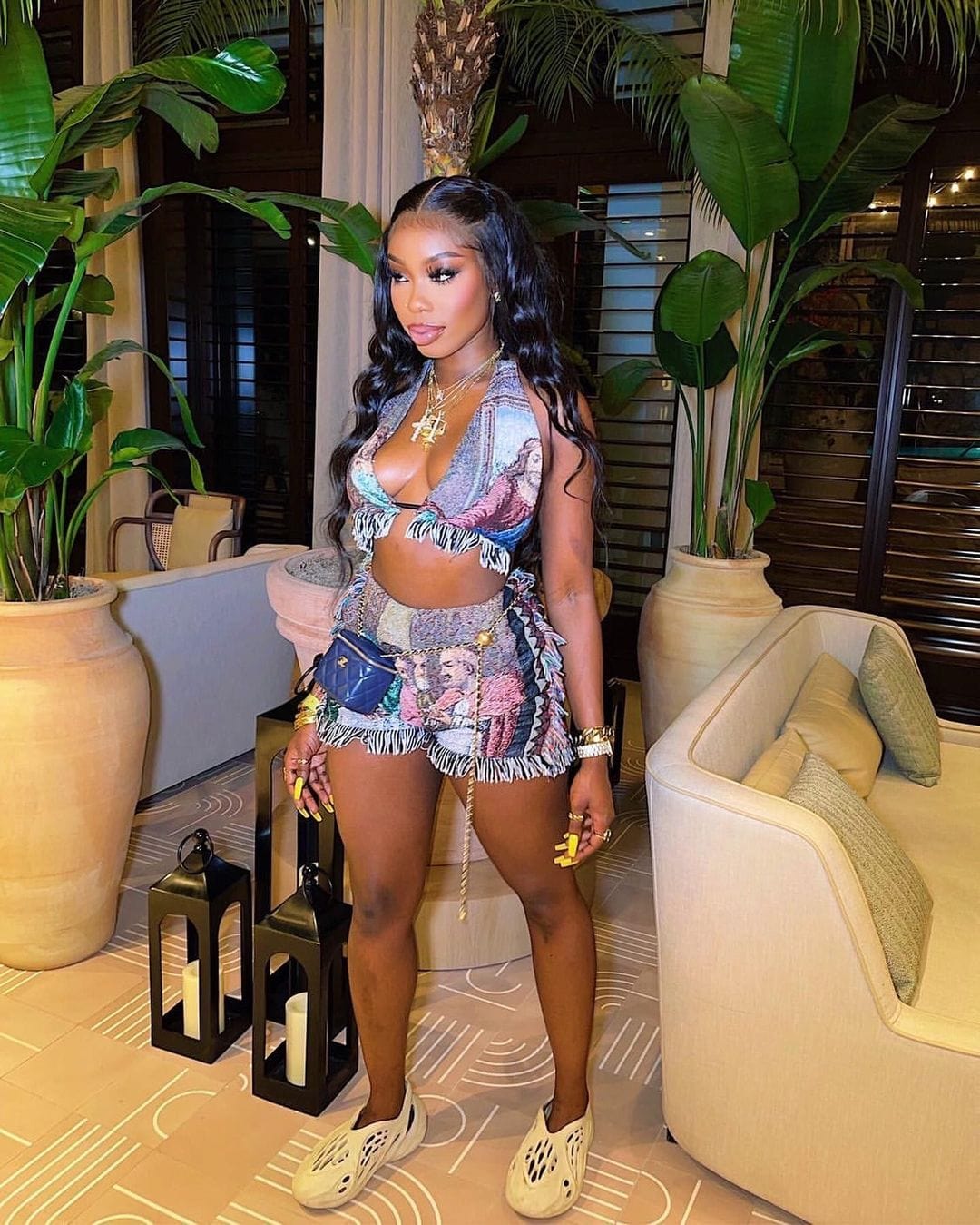 XL / new colors OUDINA Hot Selling Butterfly Print Tracksuit Set Casual Tassel Short Pants Crop Top Two Piece Shorts Fringed Sets