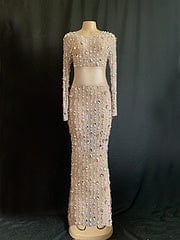 XL / nude NOVANCE women maxi dress summer 2023 shiny diamonds sexy women's sets evening dresses long skirt prom red carpet stage party