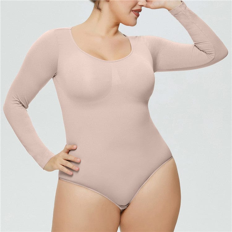 XL / Nude Women Seamless Shapewear Bodysuit Waist Trainer Body Shaper Butt Lifter Shapewear Underwear Slimming Long Sleeve Bodyshapers