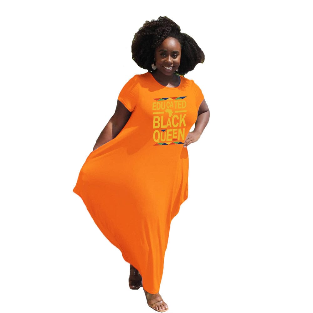 XL / Orange 2022 summer fashion africa clothing maxi dress good omens print long dresses black queen vestidos gowns for women Casual Dresses
