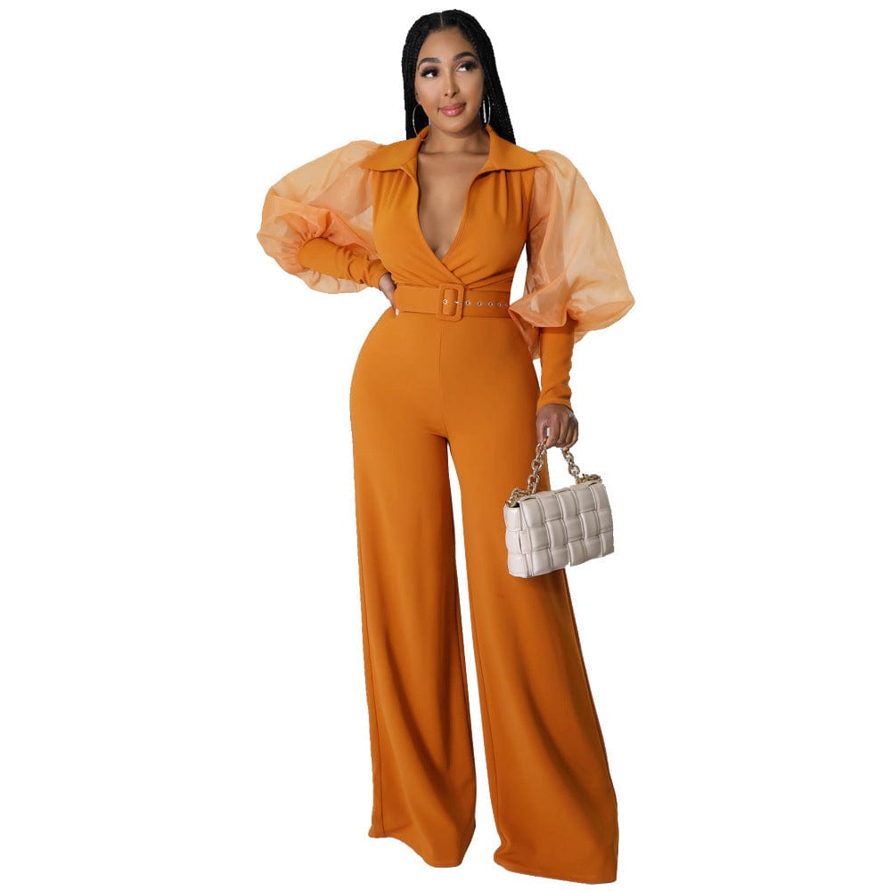 XL / Orange Sharee New Arrival 2023 Fall Women Clothing Customized Logo Sexy Mesh Jumpsuit And Romper