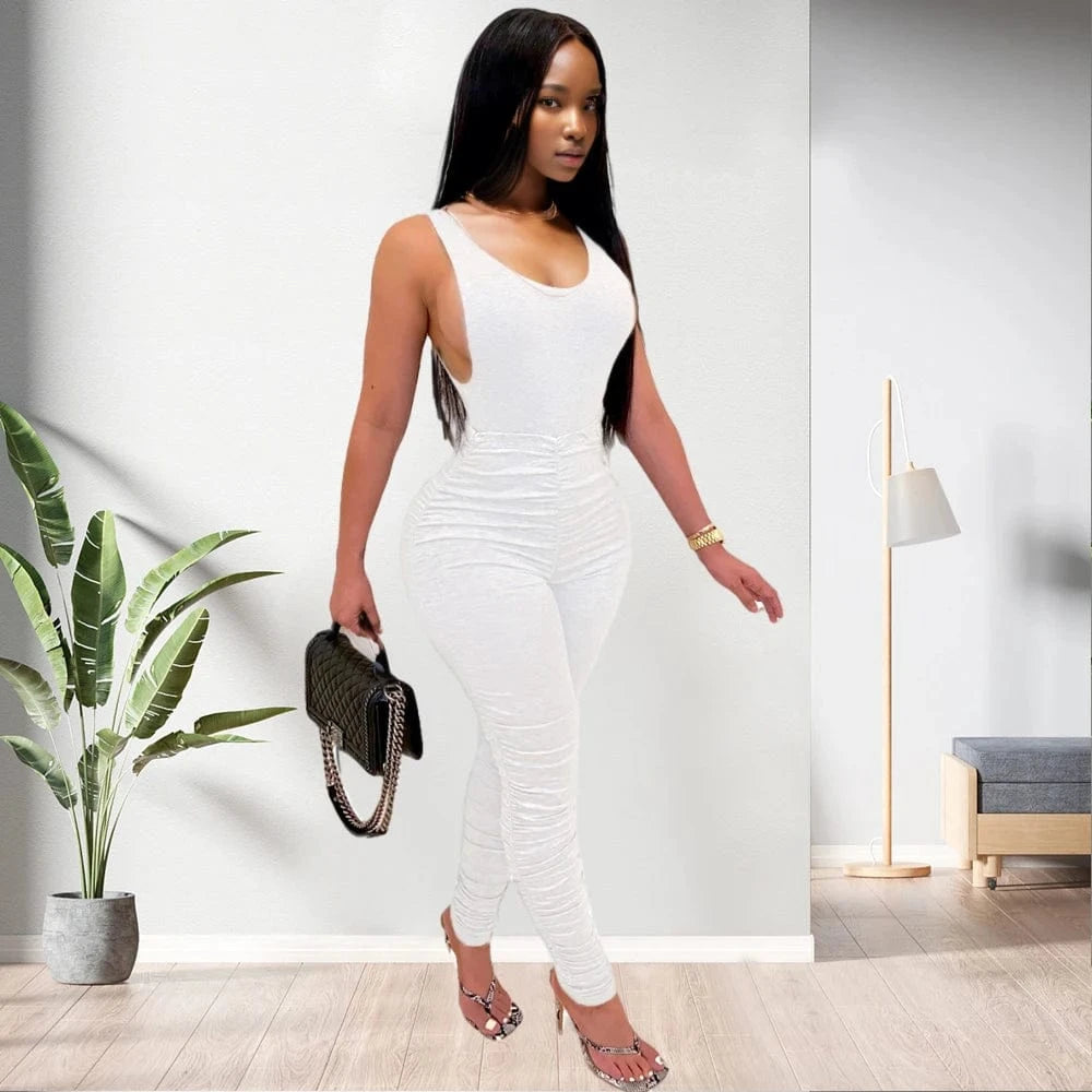 XL / pic 1 20530-MX70 women solid color sleeveless stacked jumpsuits sehe fashion