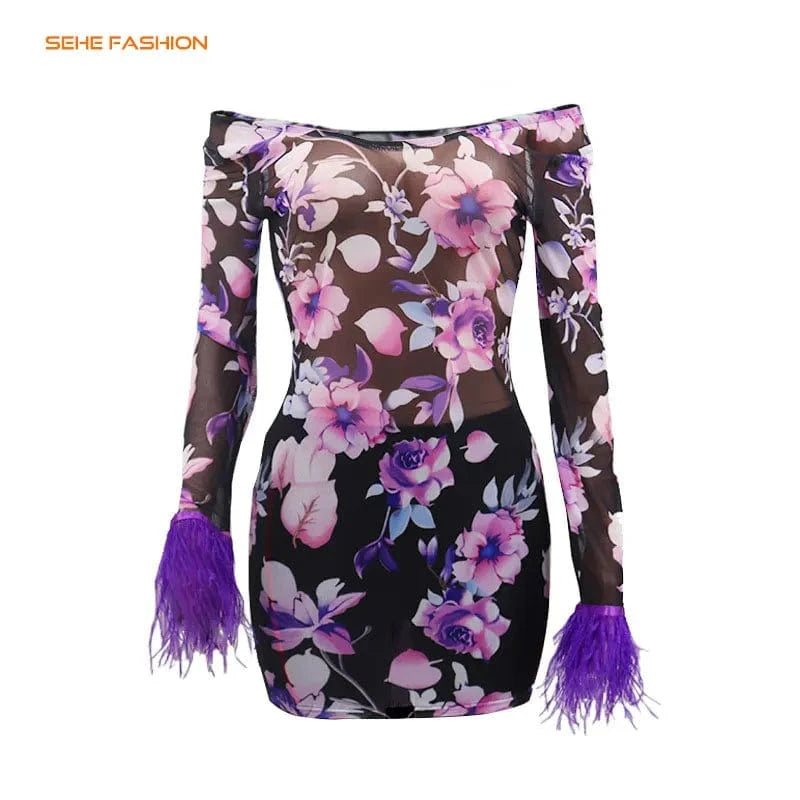 XL / pic 2 20318-MX77 Y2K floral off shoulder bodycon mini women club dresses sehe fashion