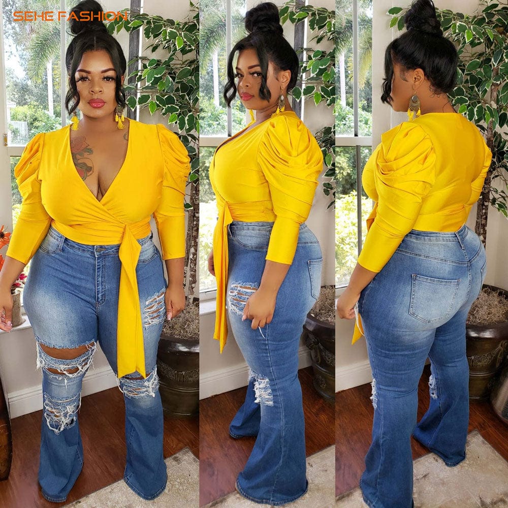 XL / pic1 20805-MX5 new hole design flare pants denim jeans women sehe fashion