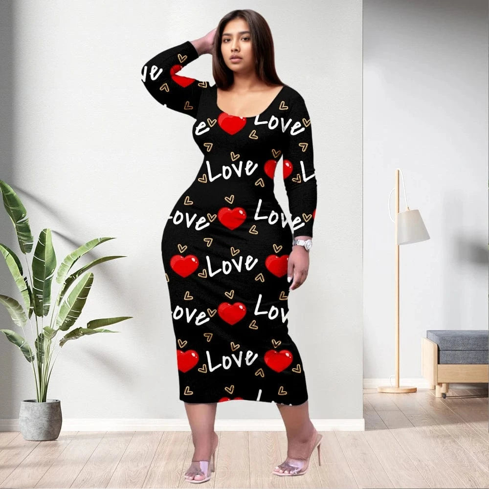 XL / pic6 D1202ME12 2023 New Design Digital Printing Fashion Midi Long Sleeved Dress Sehe Fashion