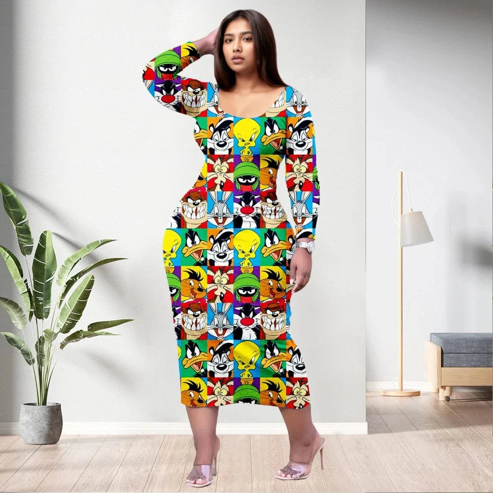 XL / pic9 D1202ME12 2023 New Design Digital Printing Fashion Midi Long Sleeved Dress Sehe Fashion