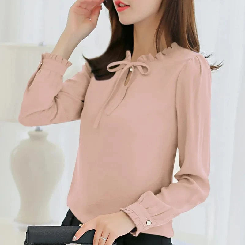 XL / Pink 2023 New Korean style Chiffon shirt Women's Long sleeve White fashion Shirt Loose Women's top