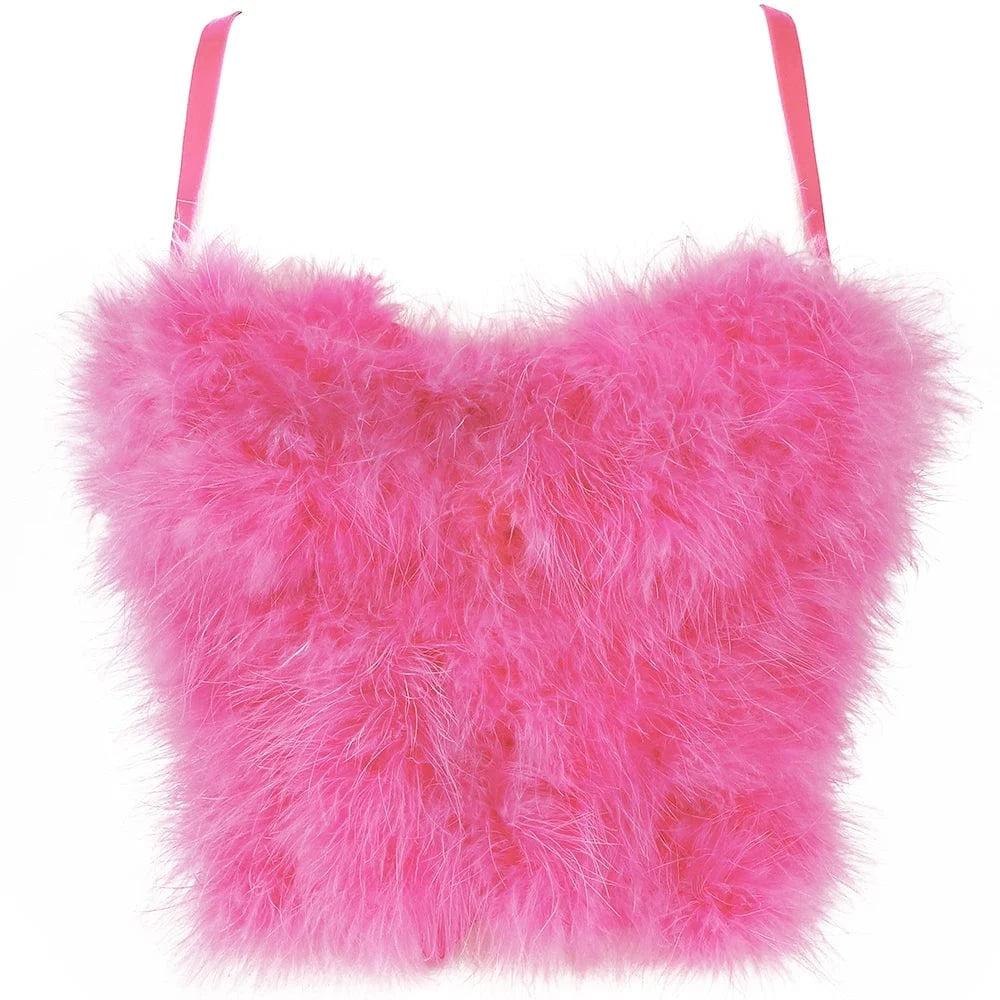 XL / Pink Customized Wholesale hot sale cute feather underwear white black pink fluff women's bra