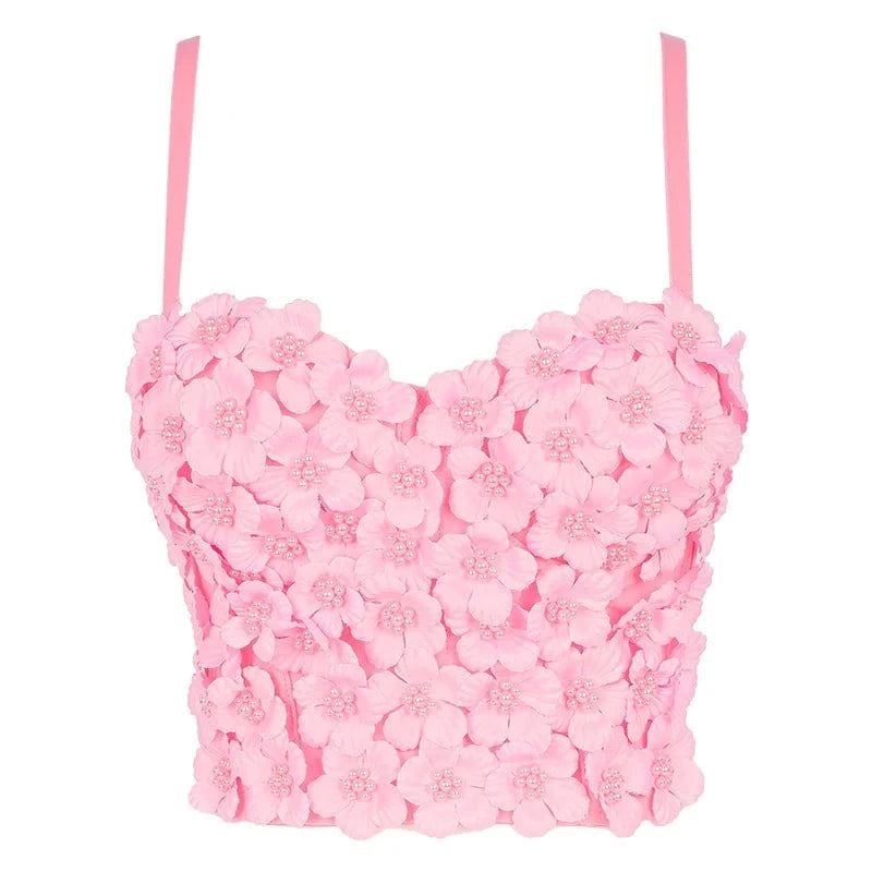 XL / Pink factory Customized spot wholesale flowers bubble pearl women's tights vest bustier top