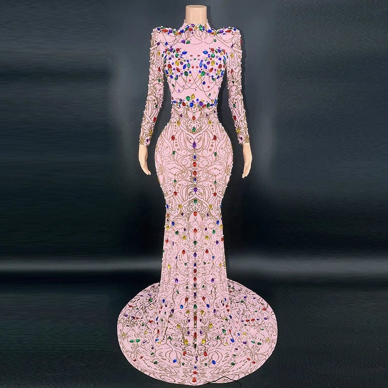 XL / Pink NOVANCE 2024 trending high neck sparkling red fishtail formal evening dress colorful stones sexy woman clothes elegant for night