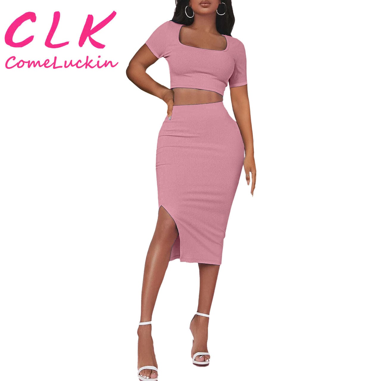 XL / Pink OEM clothing bulk clothes casual crop top women's sets, clothing suppliers womens sexy two piece set women clothing