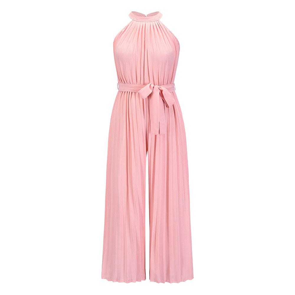 XL / Pink Sexy Elegant Feather Stitching Jumpsuit Women Summer  New Sexy Sleeveless Solid Color Pants Off Shoulder Blue Party Jumpsuits