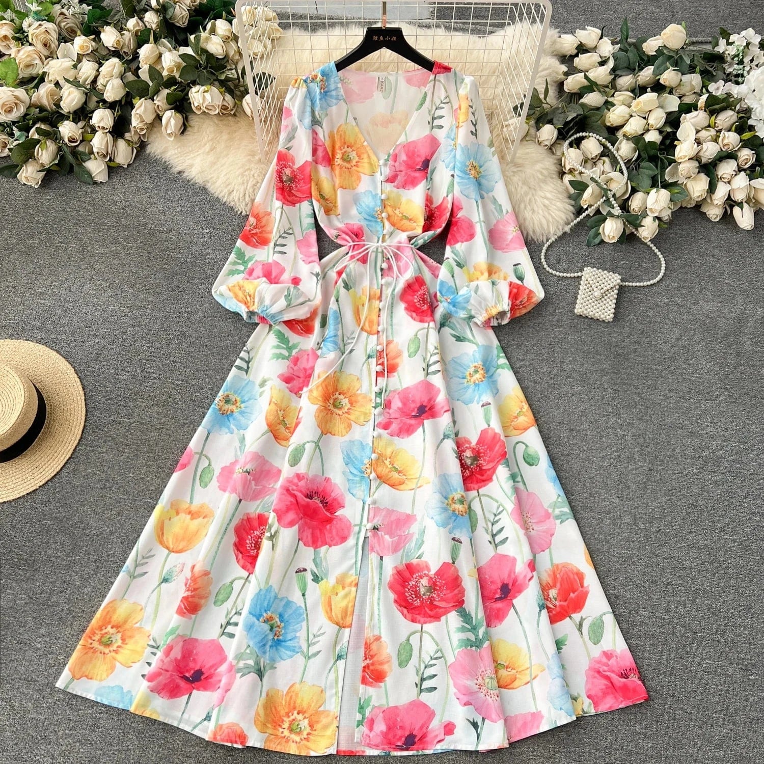 XL / Pink Spring Dress For Women Empire Printed Vestidos Ladies Elegant Dresses Clothes Women