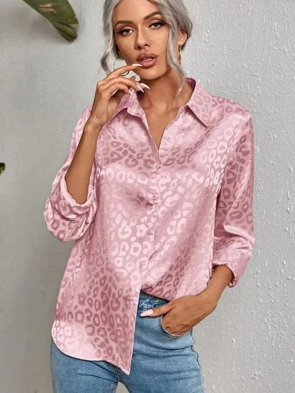 XL / Pink Wholesale Girls Blouses&shirts Fashion Leopard Long Sleeve Tops New Women Blouse