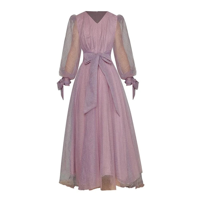 XL / Purple CHICEVER V Neck Long Sleeve High Waist Solid Loose A Line Dresses Long Sleeve Bodycon Dress