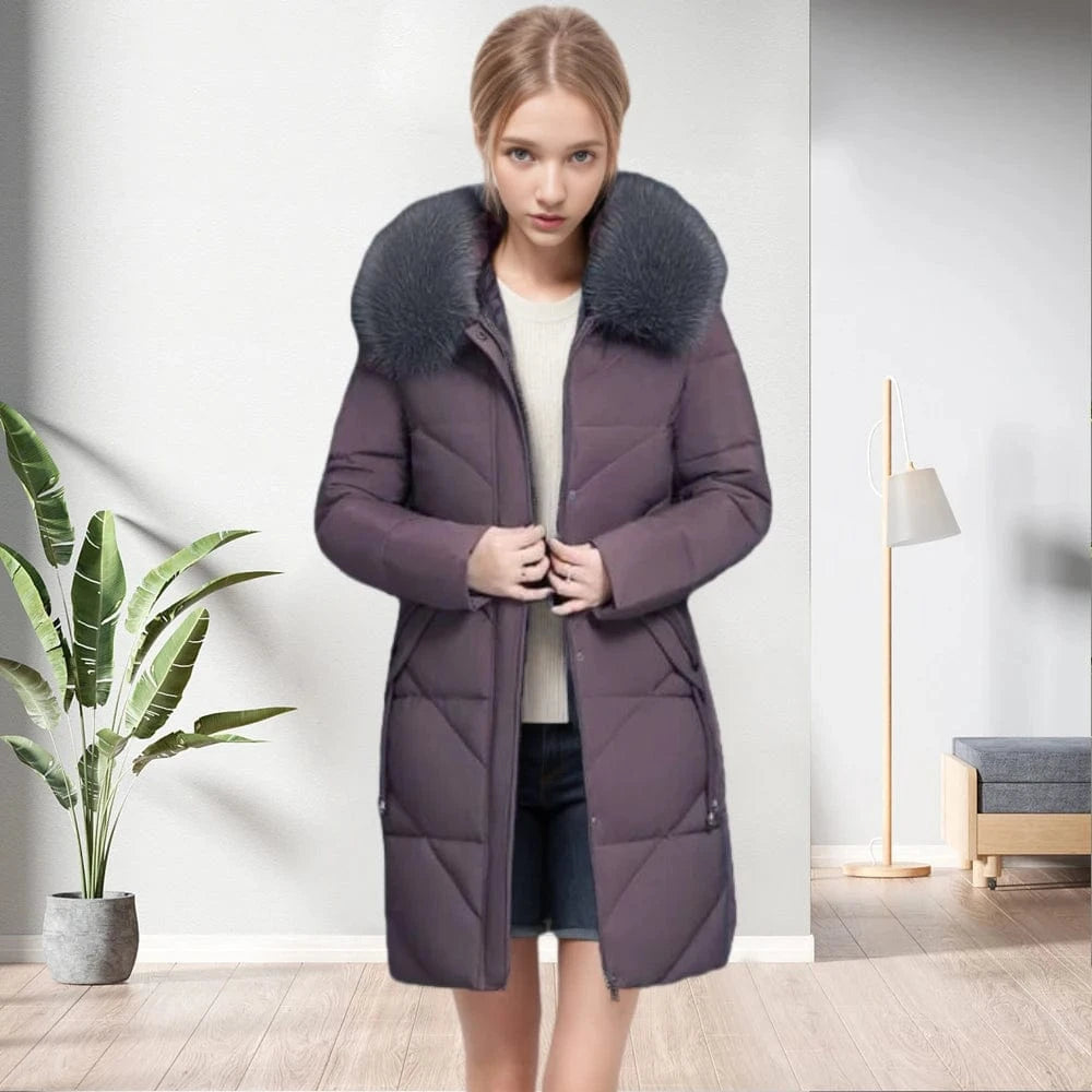 XL / Purple D1201ME39 Down Cotton Thick Jacket Fashion Cotton Solid Color  Long Sleeve Zipper Long Jacket Coat Women Coat Sehefashion