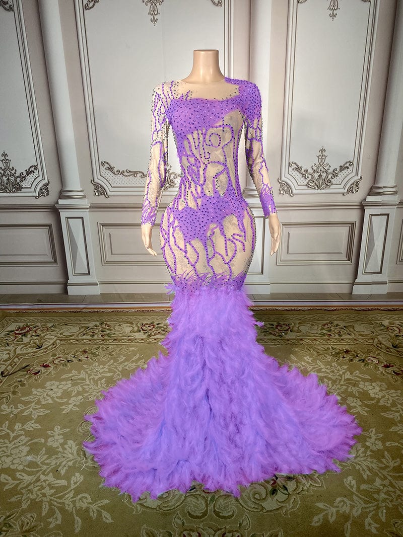 XL / Purple / Floor Length NOVANCE gorgeous pearls evening dress 2023 sparking elegant feather light blue long dress with rhinestones wedding dresses