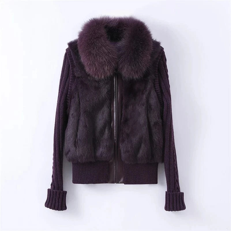 XL / Purple Pudi women Real Rabbit Fur Jacket Coat Female Winter Fox Collar Sweater Parka Vest Jackets CT138