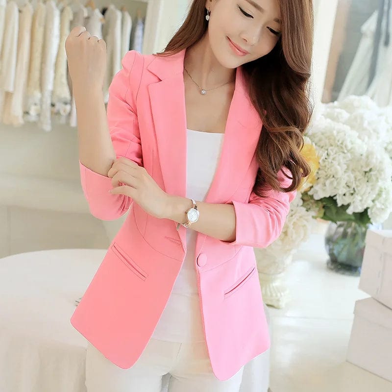 XL / R133 pink New Long-sleeved Slim Women Blazers And Jackets Small Women Suit Korean Version (pink/Blue/green/blue) Ladies Blazer