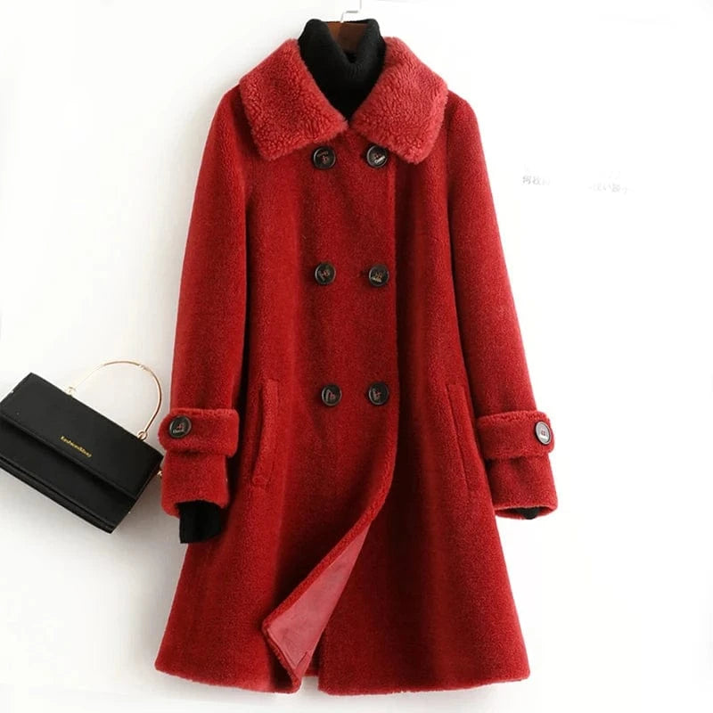 XL / Red A50042 Pudi women real wool fur coat jacket trench winter warm female sheep shearing over size parkar coats