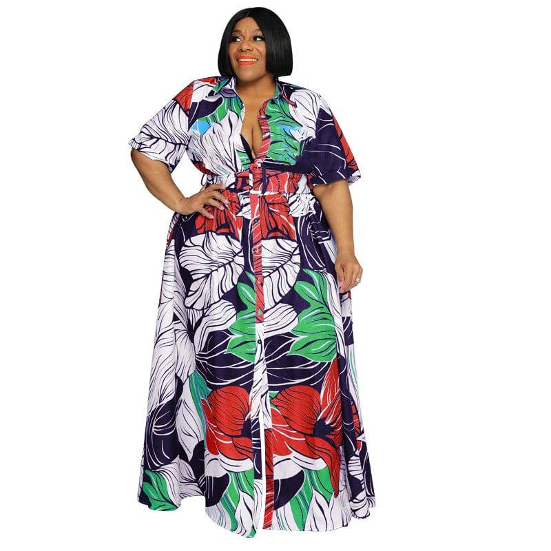 XL / Red Amazon 2022 summer new women print long casual wear large size short sleeve loose dress