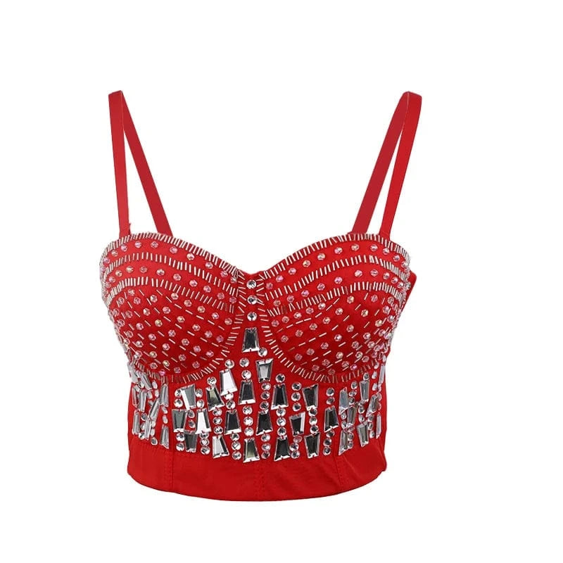 XL / Red Factory Supply New Design Bar Women Rhinestone Corset Top Dance Camisole Sexy Tops For Women